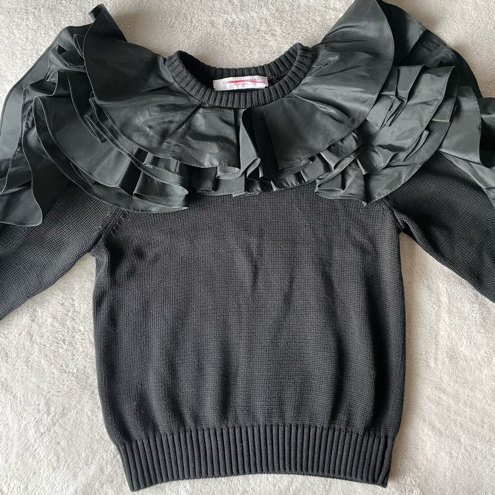 Carolina Herrera ruffle black sweater size S